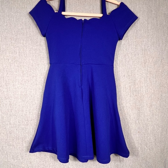 Rare Editions Scallop Neck Fit and Flare Mini Dress Sz 10 Royal Blue Pockets - Picture 5 of 12